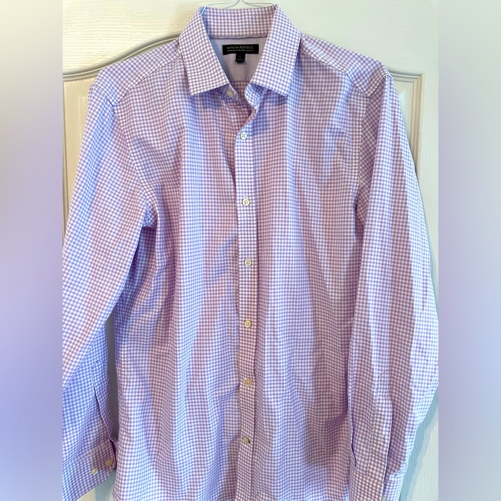 Banana Republic Purple Gingham Button Down Size L Slim Fit